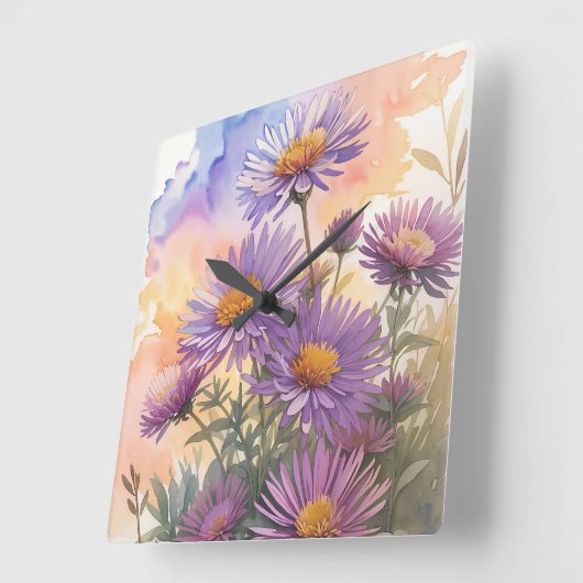 New England Aster Quadratische Wanduhr (Winkel)