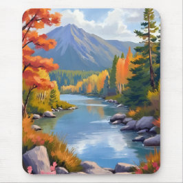 New England Autumn Fall Foliage Landscape Painting Mousepad