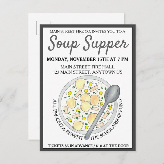New England Clam Chowder Bowl Soup Cookoff Supper Einladungspostkarte (Vorne/Hinten)