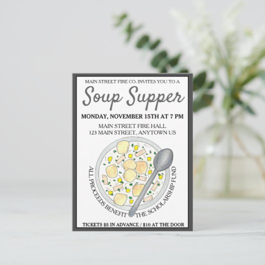 New England Clam Chowder Bowl Soup Cookoff Supper Einladungspostkarte (Stehend Vorderseite)