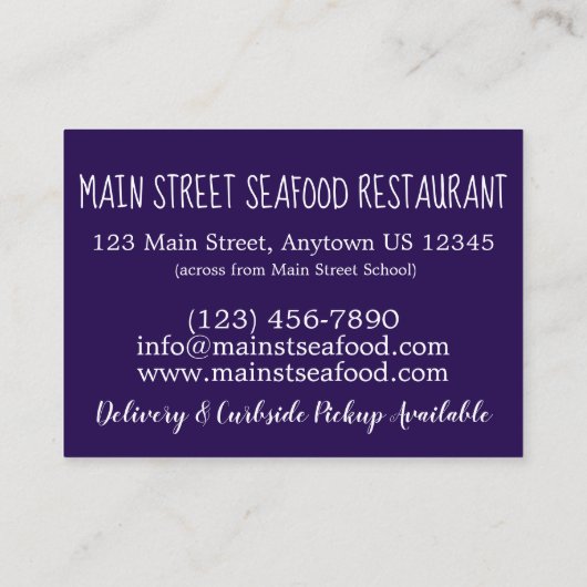 New England Clams Clambake Seafood Restaurant Visitenkarte (Rückseite)