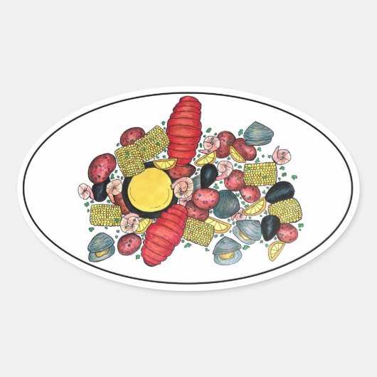 New England Clams Lobster Clambake Seafood Dinner Ovaler Aufkleber (Vorderseite)