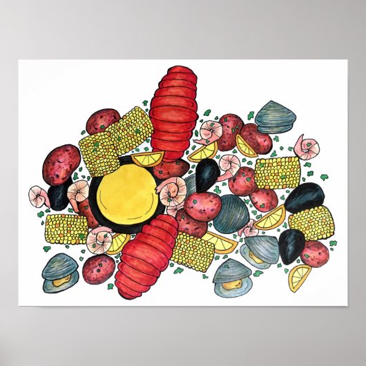 New England Clams Lobster Clambake Seafood Dinner Poster (Vorne)