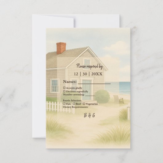 New England Coastal Charme Soft Blue Wedding RSVP Karte (Vorderseite)