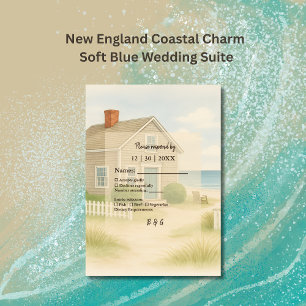 New England Coastal Charme Soft Blue Wedding RSVP Karte