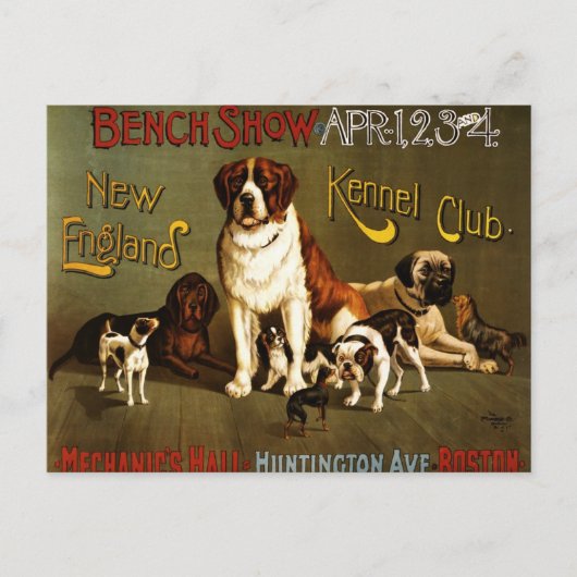 New England Kennel Club c.1890 Showposter Postkarte (Vorderseite)