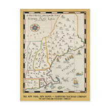 New England Map Travel Poster Postkarte
