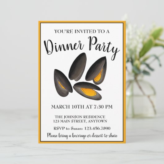 New England Mussels Beach Seafood Dinner Party Einladung (Stehend Vorderseite)