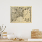 New England New Jersey New York Karte 1747 Poster (Küche)
