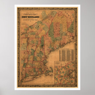 New England Railroad Map 1861 Poster