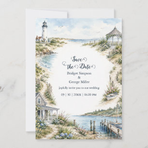 New England Romantische Leuchtturm Küstenhochzeit Einladung