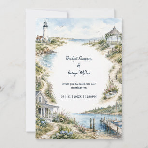 New England Romantische Leuchtturm Küstenhochzeit Einladung
