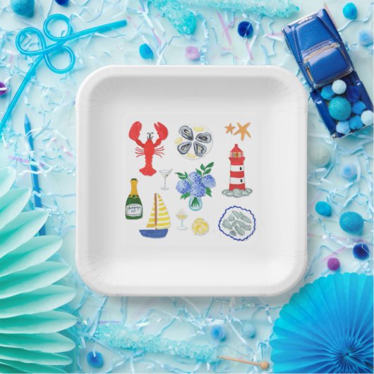 New England Seafood Themed Dinner Pappteller (Party)