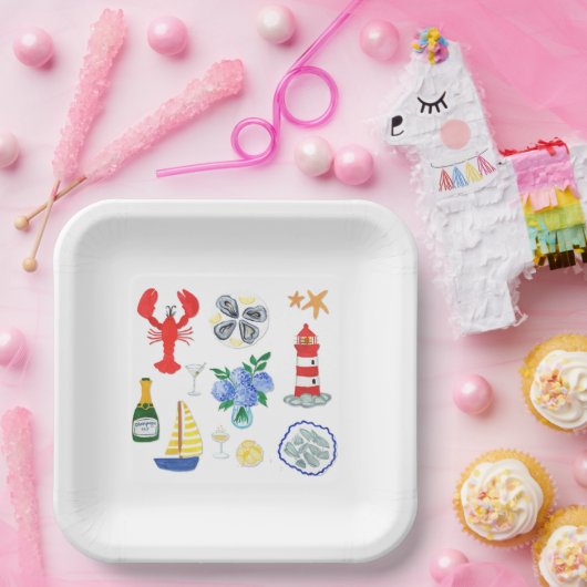 New England Seafood Themed Dinner Pappteller (Party)