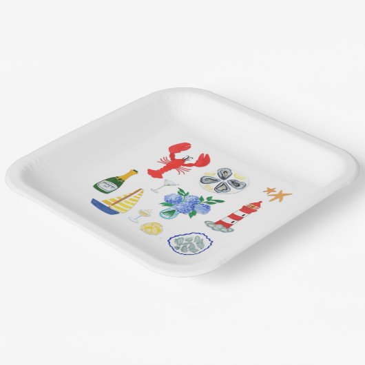 New England Seafood Themed Dinner Pappteller (Gewinkelt)