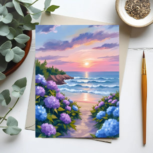 New England Sommer   Hortensien-Strandmalerei Postkarte