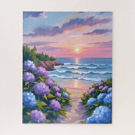 New England Summer | Hydrangea Beach Painting Puzzle (Vertikal)