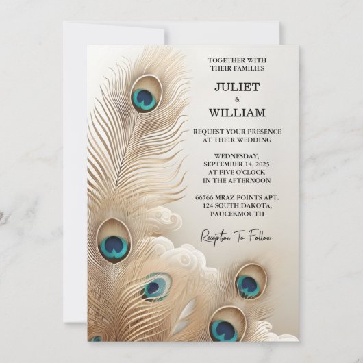 New Feather Rustic Asian Sky Cloud Peacock Wedding Einladung (Vorderseite)