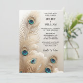 New Feather Rustic Asian Sky Cloud Peacock Wedding Einladung (Stehend Vorderseite)