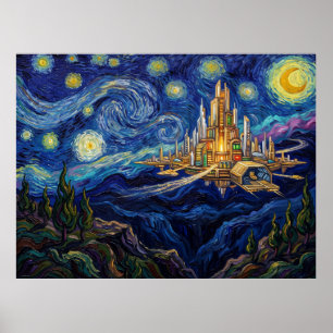 New Genesis Starry Night Comic Book Landschaft Poster