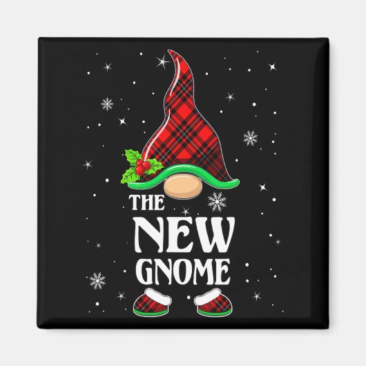 New Gnome Red Plaid Matching Family Christmas Paja Magnet (Vorne)