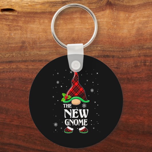 New Gnome Red Plaid Matching Family Christmas Paja Schlüsselanhänger (Vorderseite)