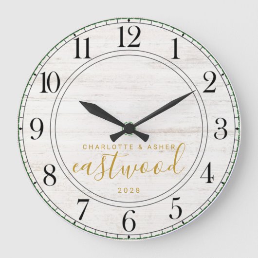 New Gold Monogram Wedding Große Wanduhr (Vorderseite)