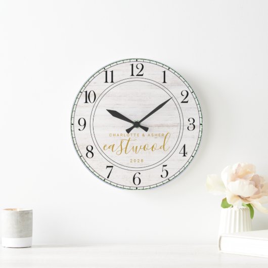 New Gold Monogram Wedding Große Wanduhr (Zuhause)