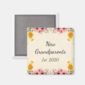 New Grandparents Est. 2020 Vintage Floral Magnet (Vorderseite/Rückseite)