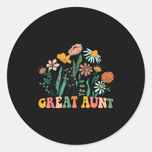 New Great Aunt Wildflower First Birthday & Bab Runder Aufkleber (Vorderseite)