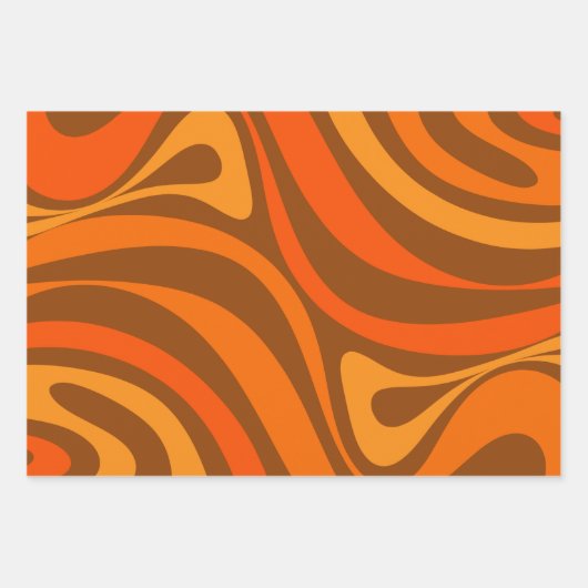 New Groove Trippy Retro 70er Orange Brown Abstrakt Geschenkpapier Set (Vorderseite)