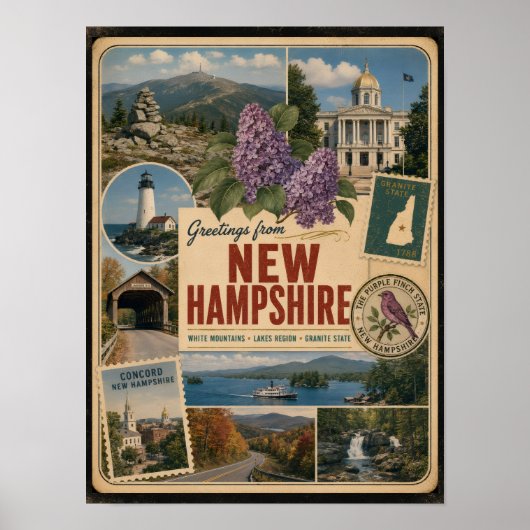 New Hampshire Authentischer Vintage-Stil Poster (Vorne)