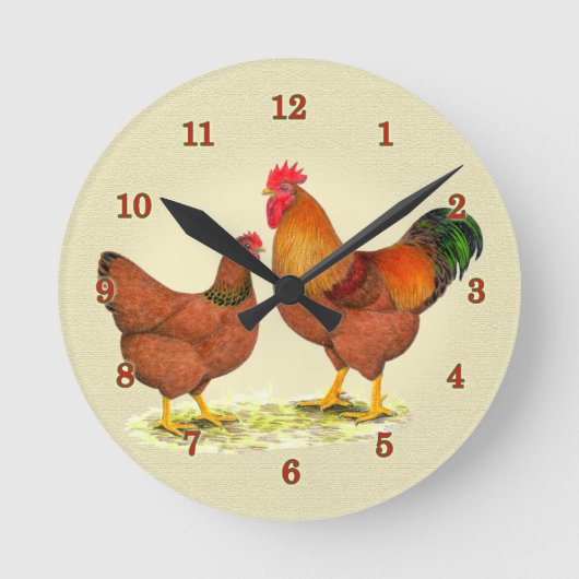 New Hampshire Chickens Clock Runde Wanduhr (Vorderseite)