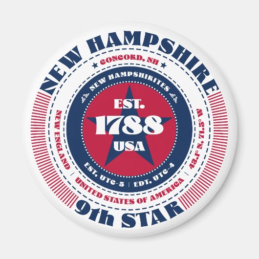 New Hampshire Circle Typografy Souvenir Magnet (Vorne)