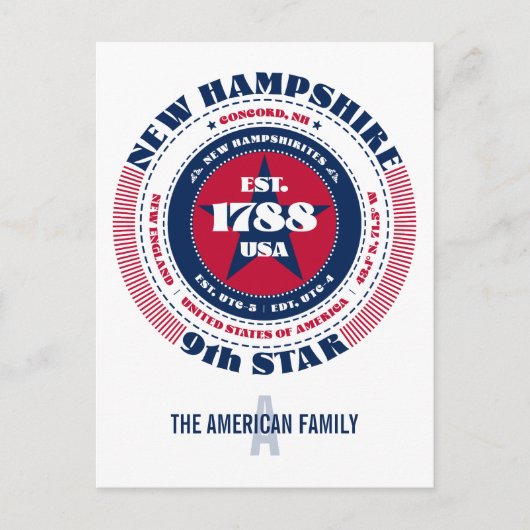 New Hampshire, Concord, NH, Patriotic, Monogram Postkarte (Vorderseite)