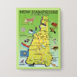 New Hampshire illustrierte Landkarte Postkarte Button