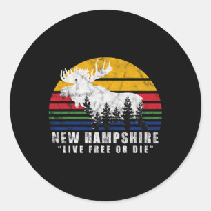 New Hampshire Live Or Die Vintage-Moose-Wald  Runder Aufkleber