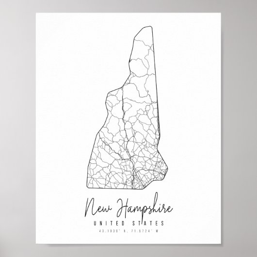 New Hampshire Minimal Street Map Poster (Vorne)
