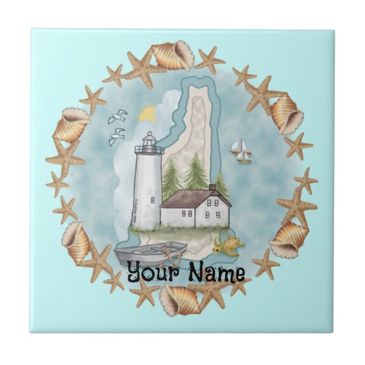 New Hampshire Muscheln Lighthouse Tile Fliese (Vorderseite)