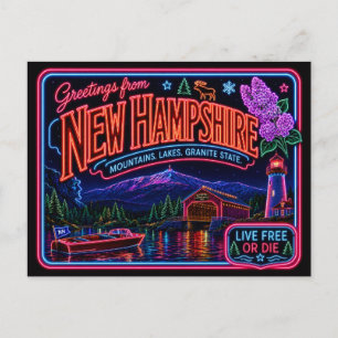 New Hampshire Neon State Retro Vintage Postkarte