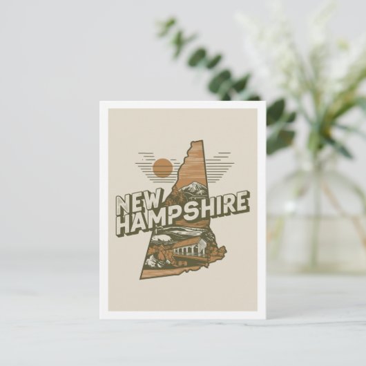 New Hampshire Retro Travel Design Iconic US-Staate Postkarte (Stehend Vorderseite)
