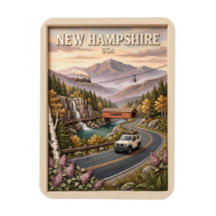 New Hampshire Roadtrip - Vintage Berglandschaft Magnet