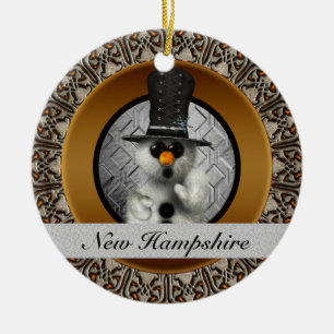 New Hampshire-Schneemann-Weihnachtsverzierung Keramikornament