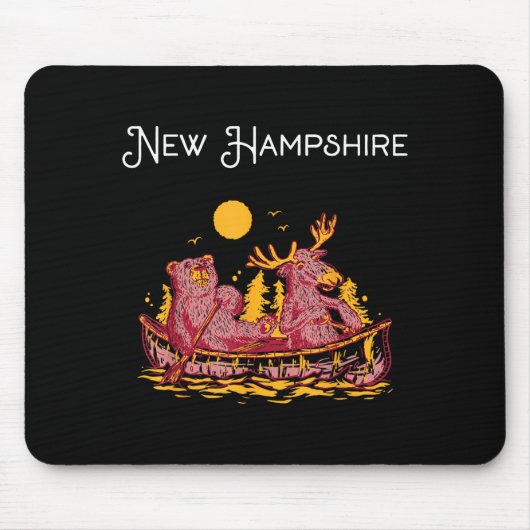 New Hampshire Shirt Funny Canoe Moose Elk Bear Lak Mousepad (Vorne)