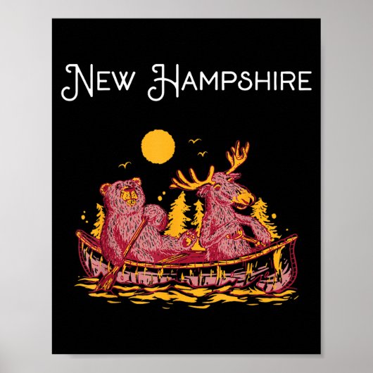 New Hampshire Shirt Funny Canoe Moose Elk Bear Lak Poster (Vorne)