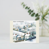 New Hampshire Snowy Winter Village Illustration Postkarte (Stehend Vorderseite)