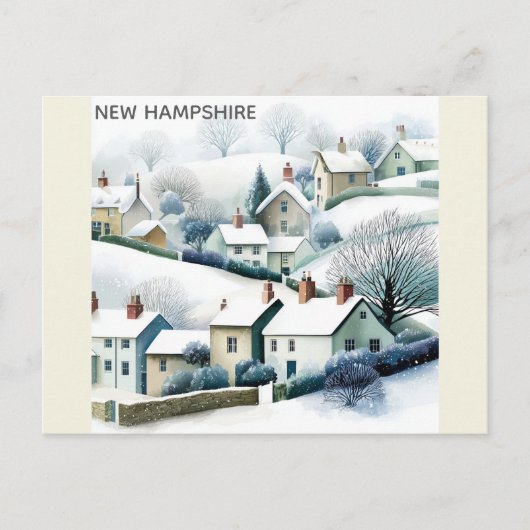 New Hampshire Snowy Winter Village Illustration Postkarte (Vorderseite)