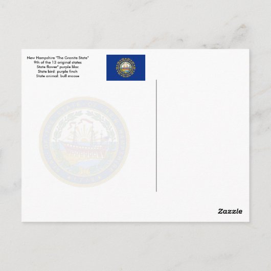 New Hampshire Staat Kartenkarte Postkarte (Rückseite)