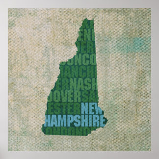 New Hampshire Staat Kontur Word Karte für Leinwand Poster
