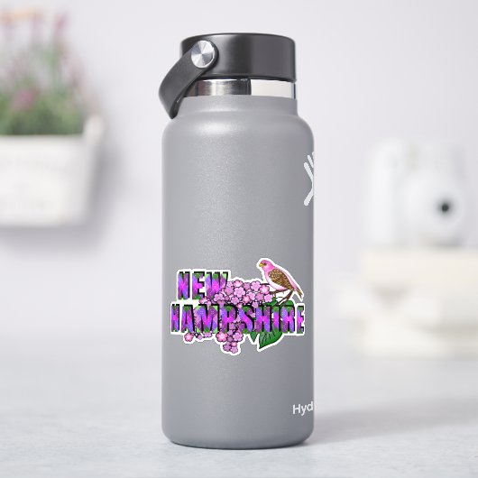 New Hampshire State Symbols Purple Finch & Lilacs Aufkleber (HydroFlask)